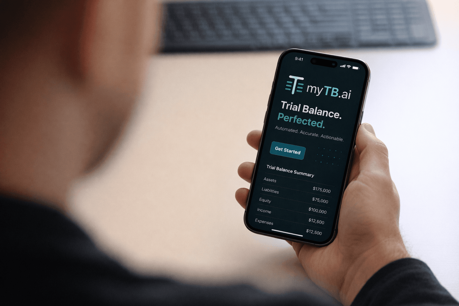 myTB.ai trial balance summary on mobile